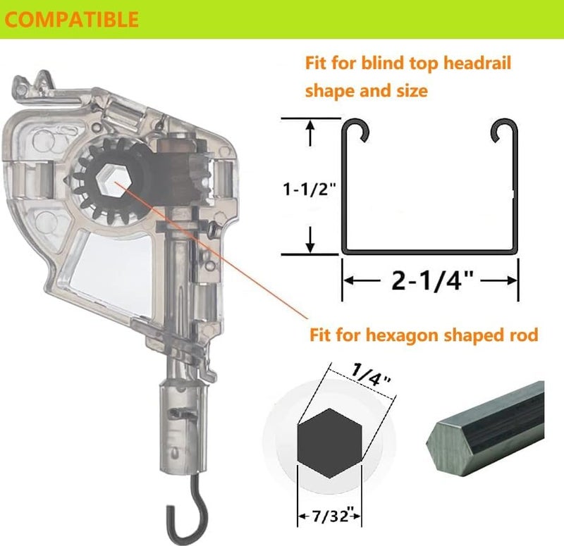 Cutelec 2pcs Low Profile Wand Tilter Mechanism with 7/32" Hexagon Shaped Gear Hook Connection for Low Rail Horizontal Wood and Faux Wood Blinds headrail - Image 3